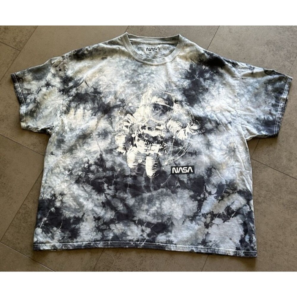 NASA Astronaut Tie Dye Graphic T-Shirt Black Grey Mens 3XL Short Sleeve *READ*